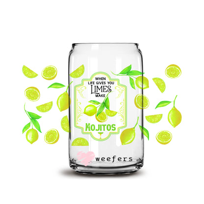 When Life Gives you Limes make Mojitos 16oz Libbey Glass Can UV DTF or Sublimation Wrap - Decal - Weefers