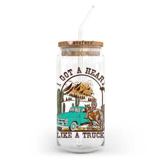 I've Got a Heart Like a Truck 20oz Libbey Glass Can UV DTF or Sublimation Wrap - Decal Transfer Weefers
