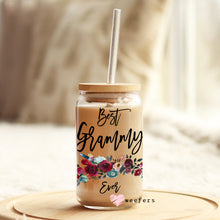 Load image into Gallery viewer, Best Grammy Ever Burgundy Floral 16oz Libbey Glass Can UV-DTF or Sublimation Wrap - Decal
