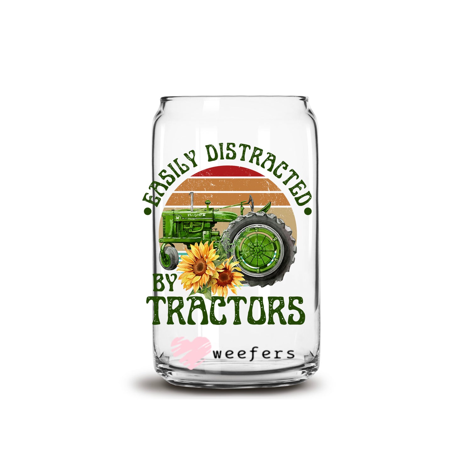 Easily Distracted by Tractors 16oz Libbey Glass Can UV DTF or Sublimation Cup Wrap - Decal Transfer Weefers