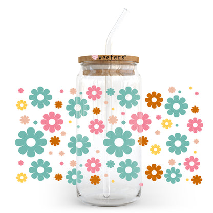 Retro Flowers 20oz Libbey Glass Can, 34oz Hip Sip, 40oz Tumbler UV DTF or Sublimation Decal Transfer - Weefers