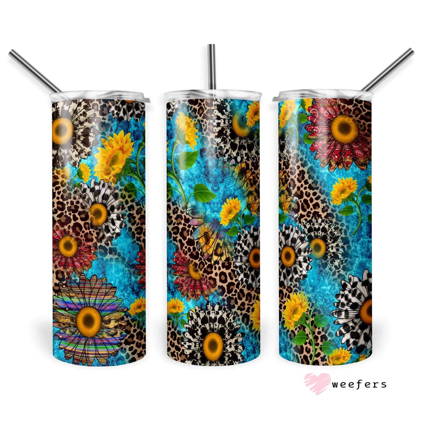 20oz Skinny Tumbler Wrap - Cheetah Peonies and Sunflowers Oh My - Weefers