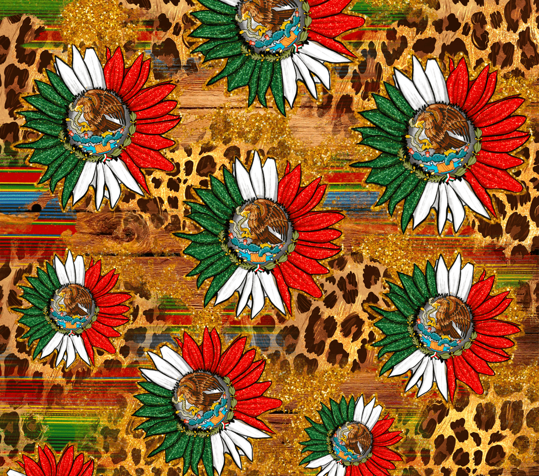 20oz Skinny Tumbler Wrap - Mexico Flag Peonies and Cheetah Print Tumbler Wrap Permanent Adhesive Vinyl Weefers Tum0012_PVW