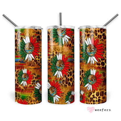 20oz Skinny Tumbler Wrap - Mexico Flag Peonies and Cheetah Print - Weefers