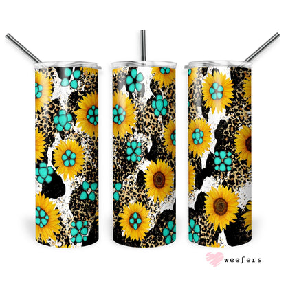 20oz Skinny Tumbler Wrap - Sunflower Turquoise - Weefers