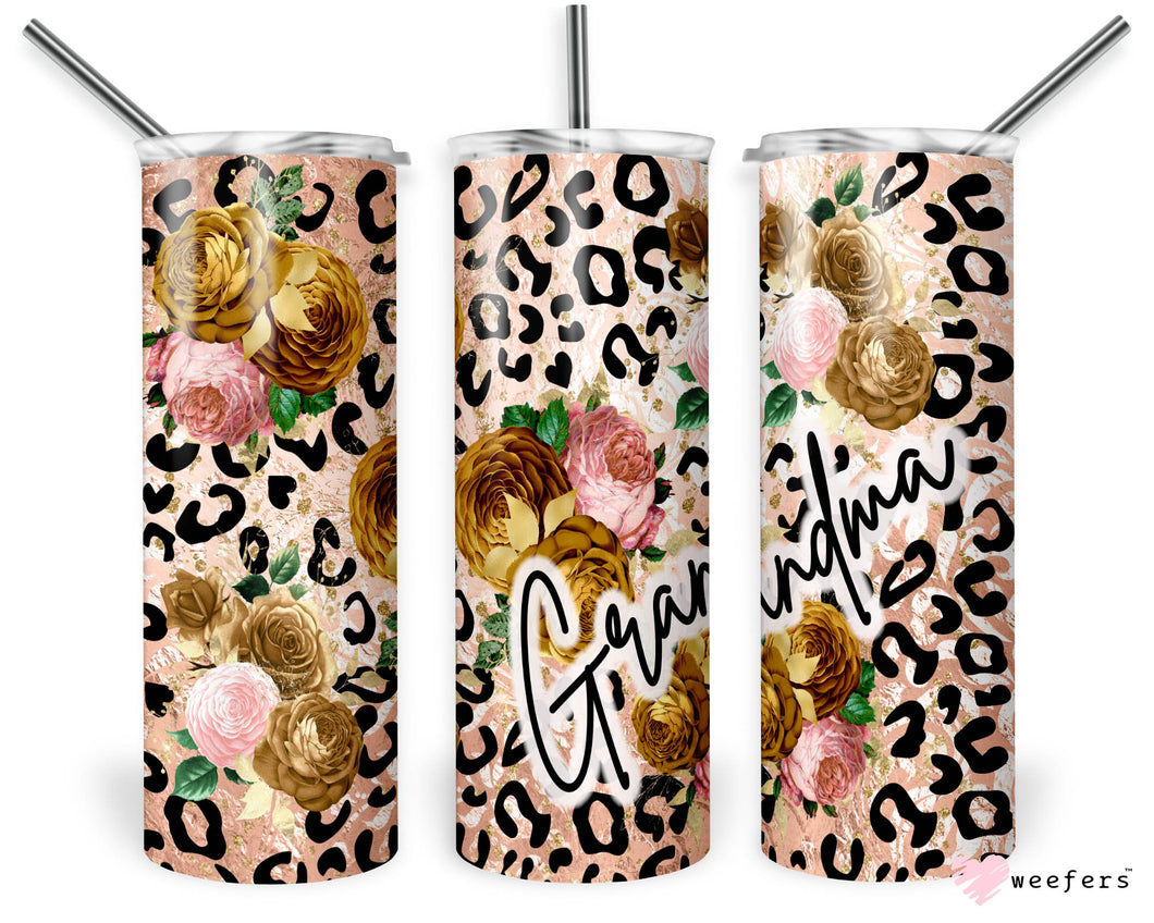 20oz Skinny Tumbler Wrap - Floral Rose Gold Leopard Grandma