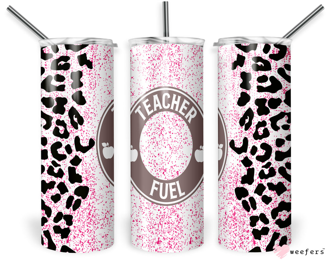 20oz Skinny Tumbler Wrap - Pink Leopard Teacher Fuel