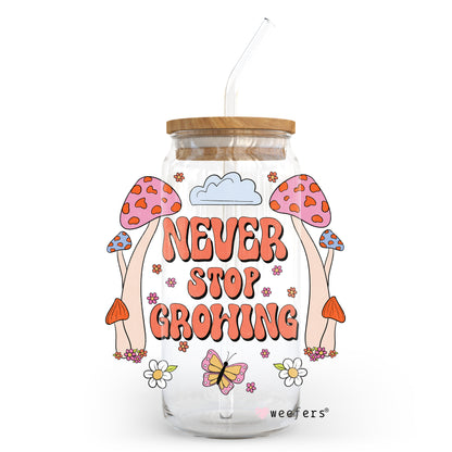 Retro Mushrooms Never Stop Growing 20oz Libbey Glass Can, 34oz Hip Sip, 40oz Tumbler UV DTF or Sublimation Decal Transfer - Weefers