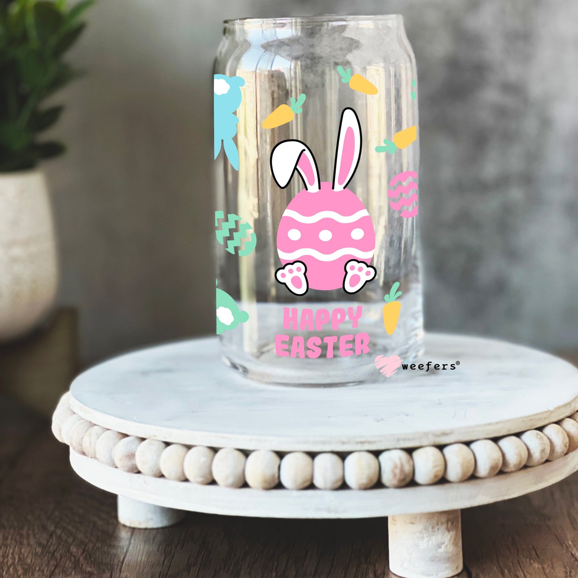 Happy Easter Bunny Eggs Libbey Glass Can UV DTF or Sublimation Wrap - Decal - Weefers