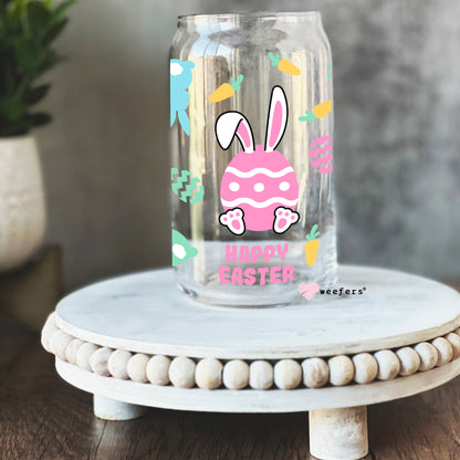 Happy Easter Bunny Eggs Libbey Glass Can UV DTF or Sublimation Wrap - Decal - Weefers