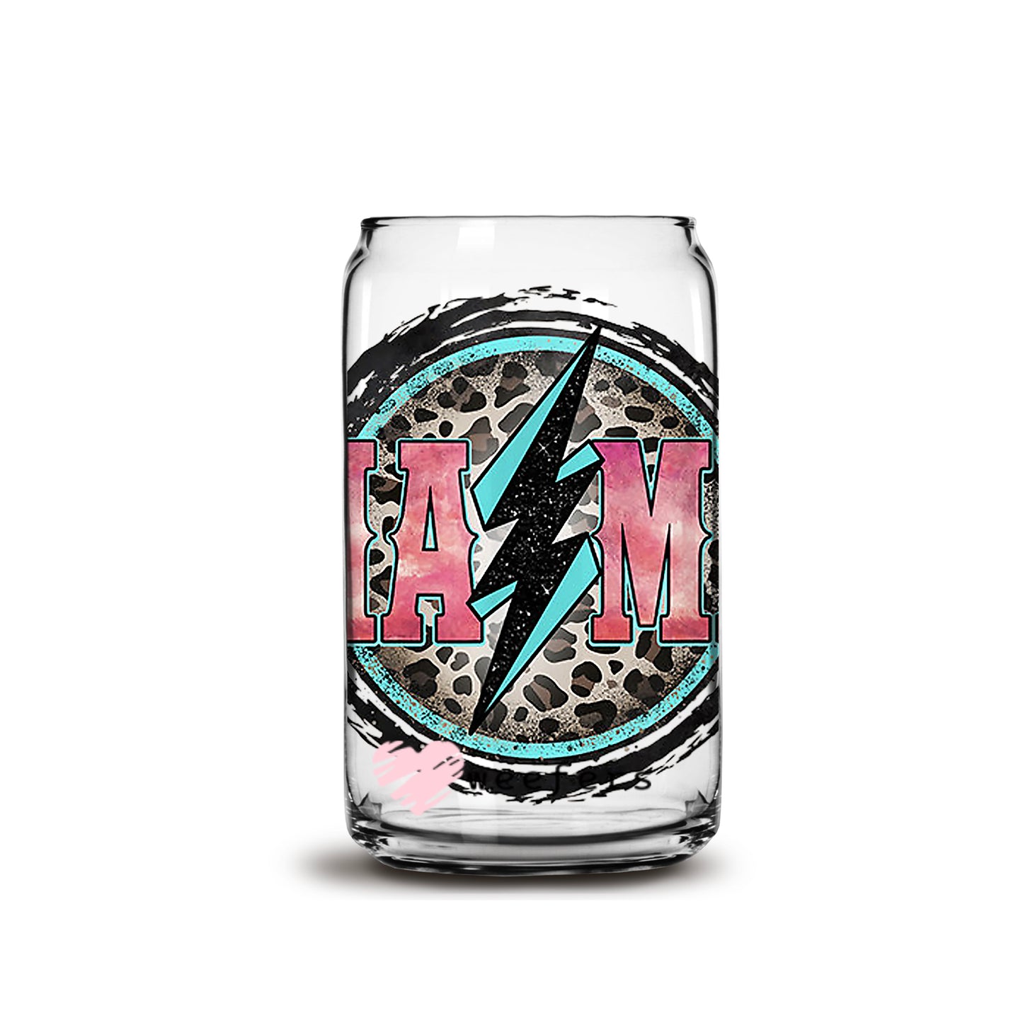 Mama Lightening Cheetah 16oz Libbey Glass Can UV DTF or Sublimation Wrap - Decal - Weefers