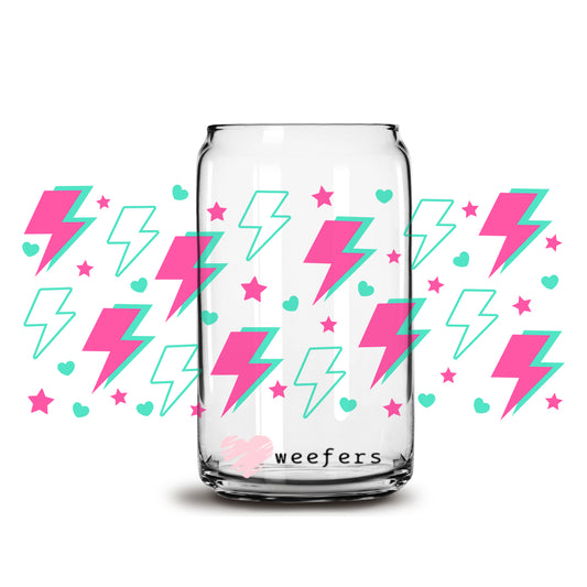 Hot Pink and Teal Lightening Bolt 16oz Libbey Glass Can UV DTF or Sublimation Wrap - Decal - Weefers