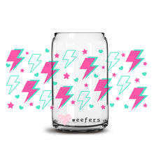 Load image into Gallery viewer, Hot Pink and Teal Lightening Bolt 16oz Libbey Glass Can UV-DTF or Sublimation Wrap - Decal
