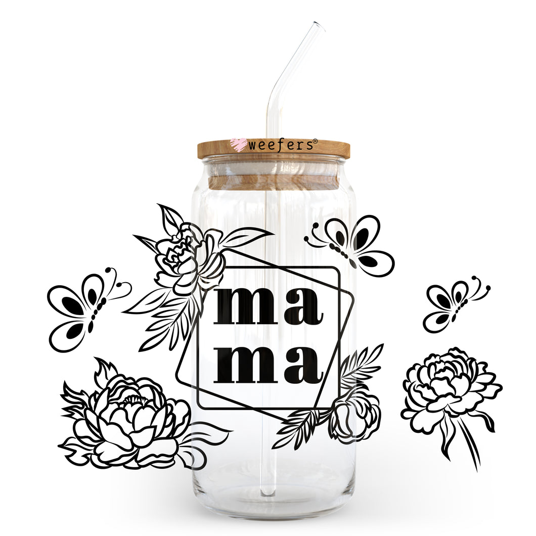 Black Floral MaMa 20oz Libbey Glass Can, 34oz Hip Sip, 40oz Tumbler UVDTF or Sublimation Decal Transfer