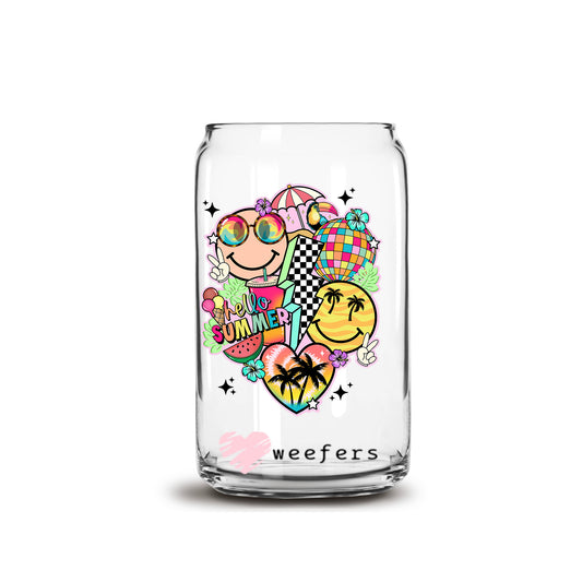 Retro Summer Vibes 16oz Libbey Glass Can UV DTF or Sublimation Cup Wrap - Decal Transfer Weefers