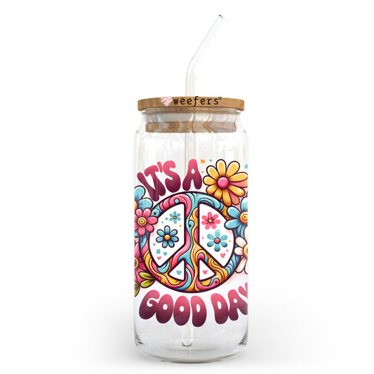 It's a Good Day Peace Sign 20oz Libbey Glass Can UV DTF or Sublimation Wrap - Decal Transfer Weefers