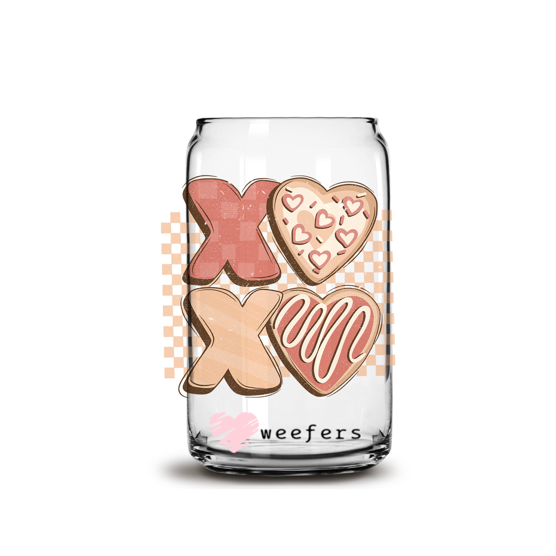 XOXO Cookies Valentine's Day 16oz Libbey Glass Can UV DTF or Sublimation Cup Wrap - Decal Transfer - Weefers