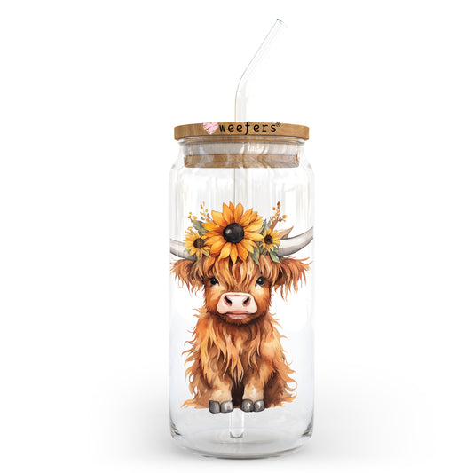 Baby Highlander Cow Sunflower 20oz Libbey Glass Can UV DTF or Sublimation Wrap - Decal - Weefers