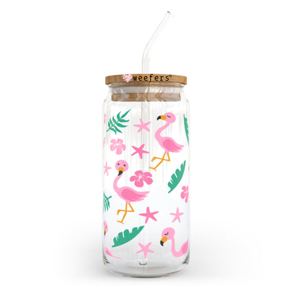 Tropical Flamingos 20oz Libbey Glass Can, 34oz Hip Sip, 40oz Tumbler UV DTF or Sublimation Decal Transfer - Weefers