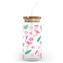 Load image into Gallery viewer, Tropical Flamingos 20oz Libbey Glass Can, 34oz Hip Sip, 40oz Tumbler UVDTF or Sublimation Decal Transfer
