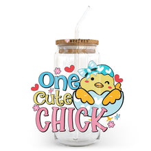 Load image into Gallery viewer, a glass jar with a straw in it that says one cute chick
