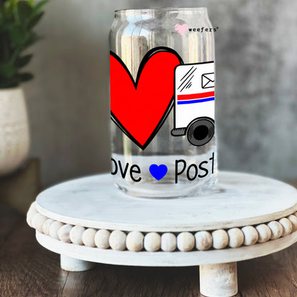 Peace Love Postal Worker 16oz Libbey Glass Can UV DTF or Sublimation Wrap - Decal - Weefers