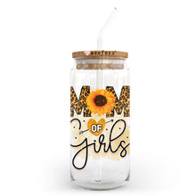 Load image into Gallery viewer, a glass jar with a straw in it that says mom of girls
