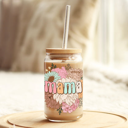 MaMa Spring Boho Florals 16oz Libbey Glass Can UV DTF or Sublimation Cup Wrap - Decal Transfer - Weefers