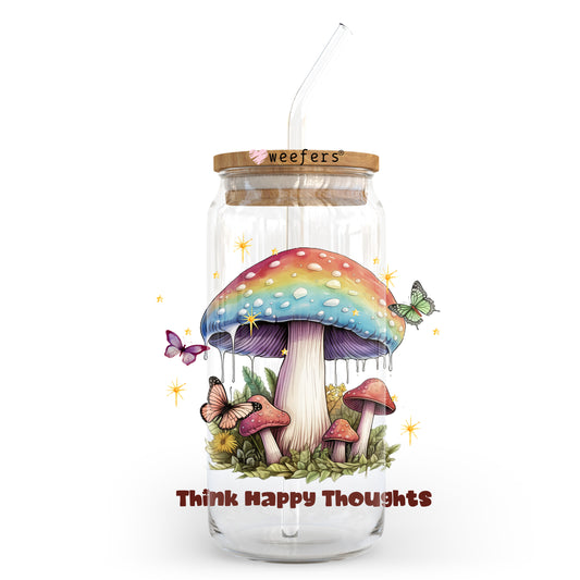 Think Happy Thoughts 20oz Libbey Glass Can UV DTF or Sublimation Wrap - Decal Transfer - Weefers