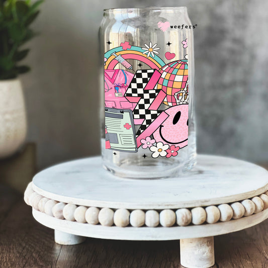 Retro Pink Nurse 16oz Libbey Glass Can UV DTF or Sublimation Cup Wrap - Decal Transfer Weefers