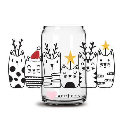 Merry Catmas Christmas Cats 16oz Libbey Glass Can UV DTF or Sublimation Wrap - Decal - Weefers