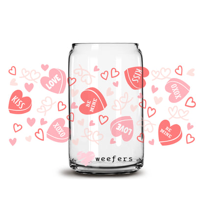 Hearts and Love Valentine's Day 16oz Libbey Glass Can UV DTF or Sublimation Cup Wrap - Decal Transfer - Weefers