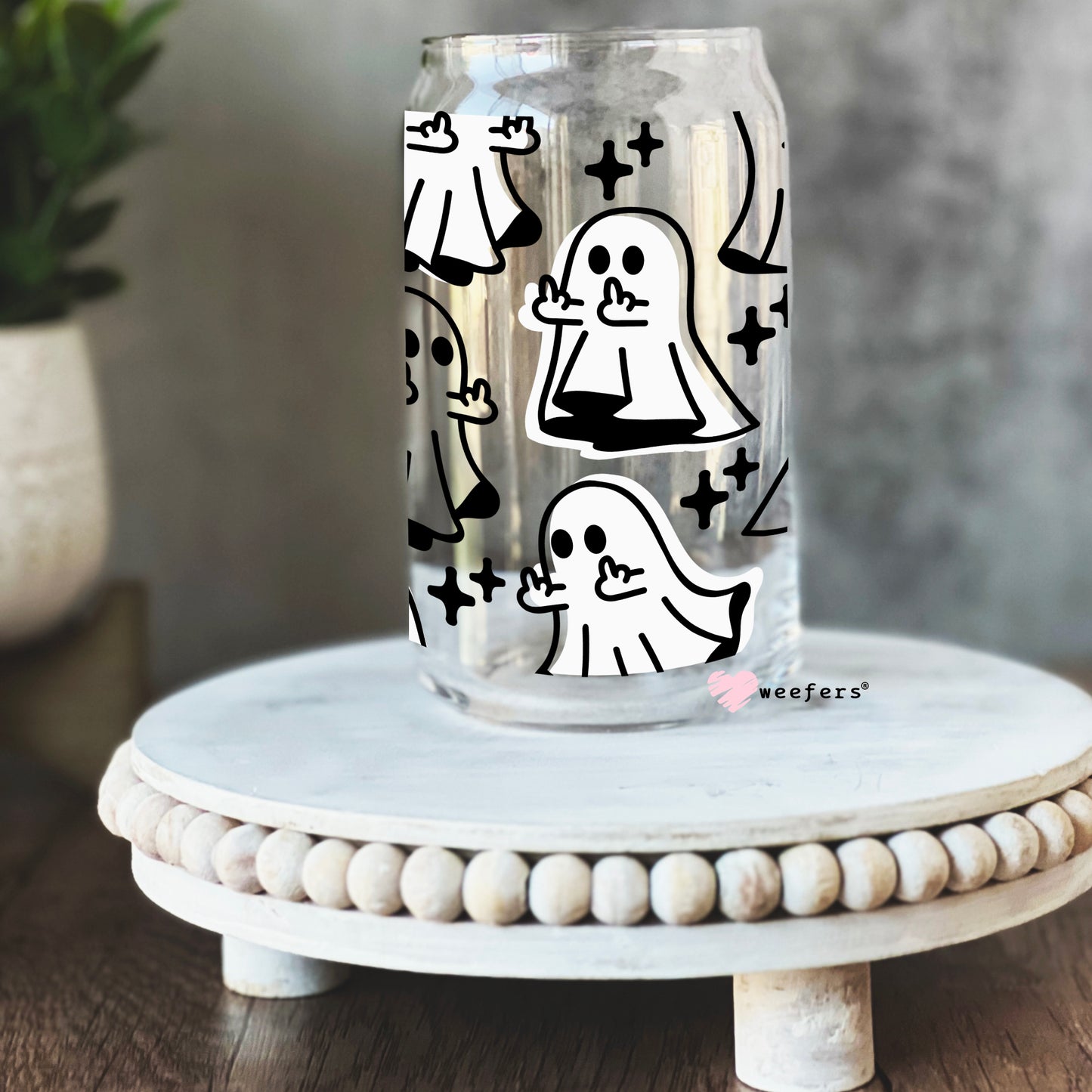 Funny Middle Finger Ghost 16oz Libbey Glass Can UV DTF or Sublimation Wrap - Decal - Weefers