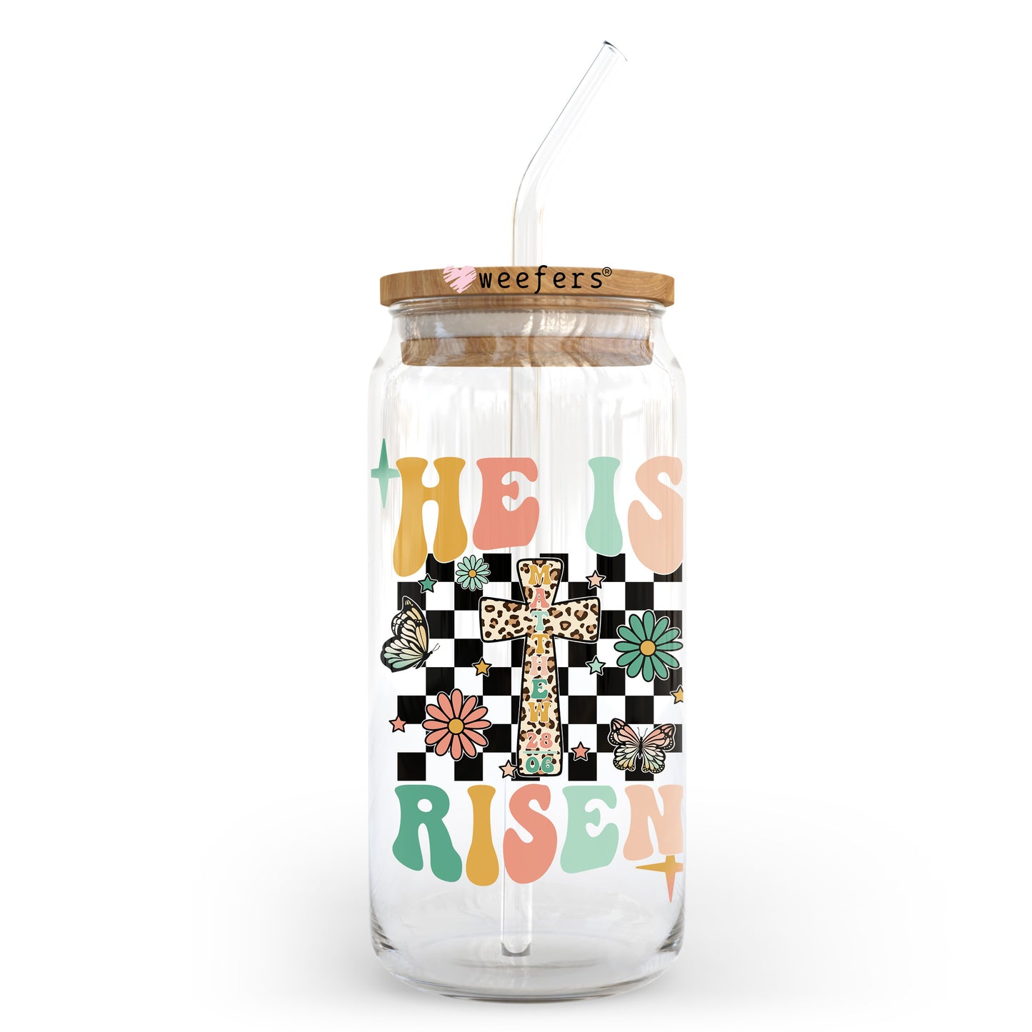 He is Risen Easter 20oz Libbey Glass Can UV DTF or Sublimation Wrap - Decal Transfer - Weefers