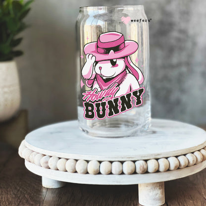 Pink Howdy Bunny Easter 16oz Libbey Glass Can UV DTF or Sublimation Cup Wrap - Decal Transfer - Weefers