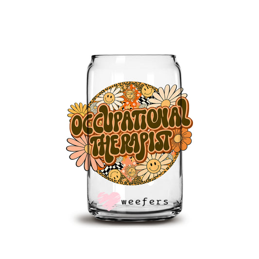 Retro Floral Occupational Therapist 16oz Libbey Glass Can UV DTF or Sublimation Wrap - Decal Weefers