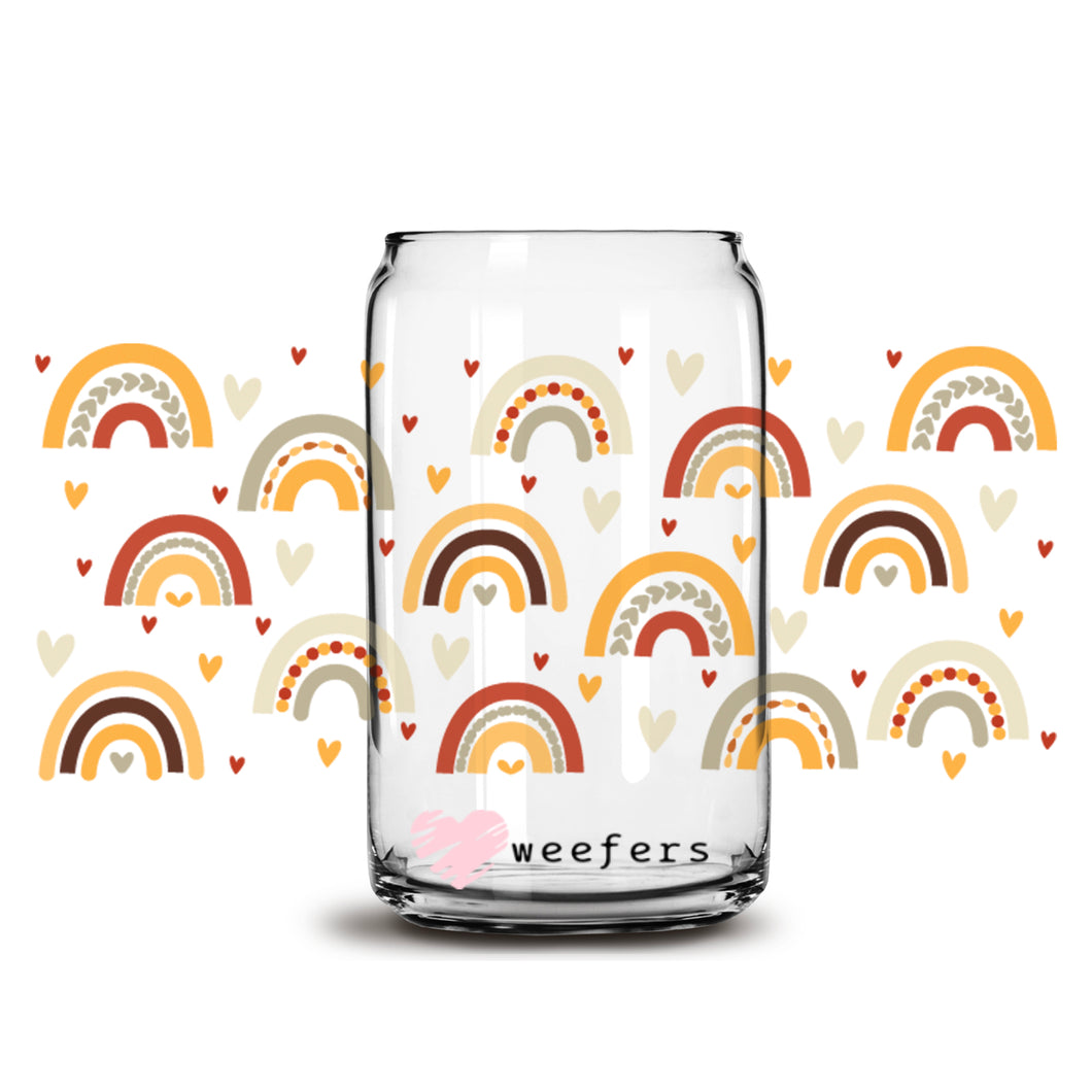 Retro Rainbows Burgundy and Orange 16oz Libbey Glass Can UV-DTF or Sublimation Wrap - Decal