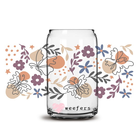 Modern Abstract Floral 16oz Libbey Glass Can UV DTF or Sublimation Wrap - Decal - Weefers