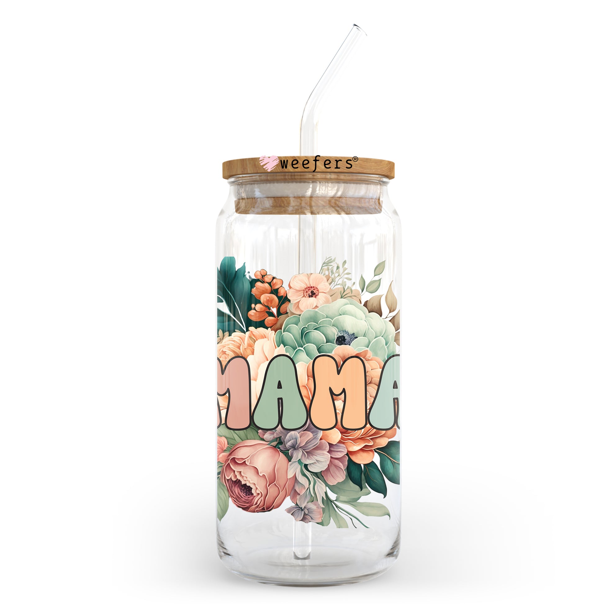 Boho Mama Floral 20oz Libbey Glass Can UV DTF or Sublimation Wrap - Decal Transfer - Weefers