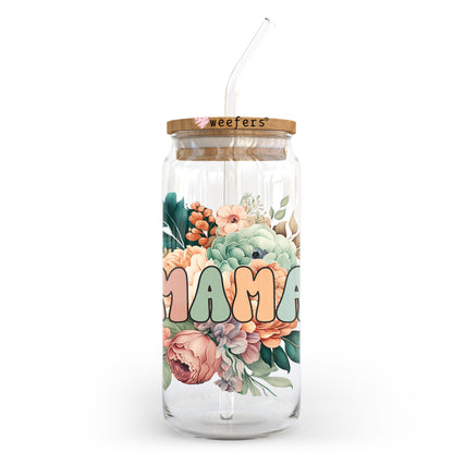 Boho Mama Floral 20oz Libbey Glass Can UV DTF or Sublimation Wrap - Decal Transfer - Weefers