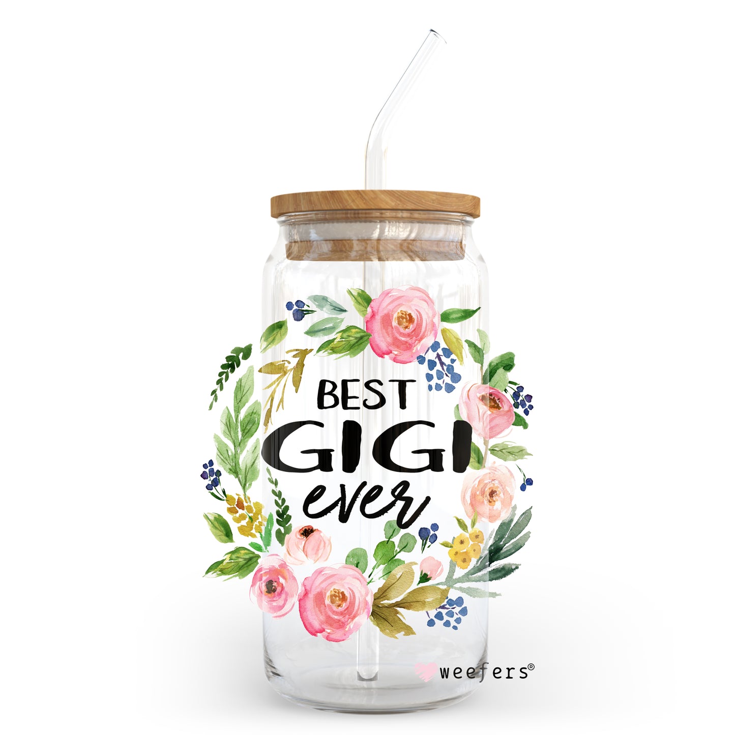 Best Gigi Ever Floral Wreath 20oz Libbey Glass Can, 34oz Hip Sip, 40oz Tumbler UV DTF or Sublimation Decal Transfer - Weefers