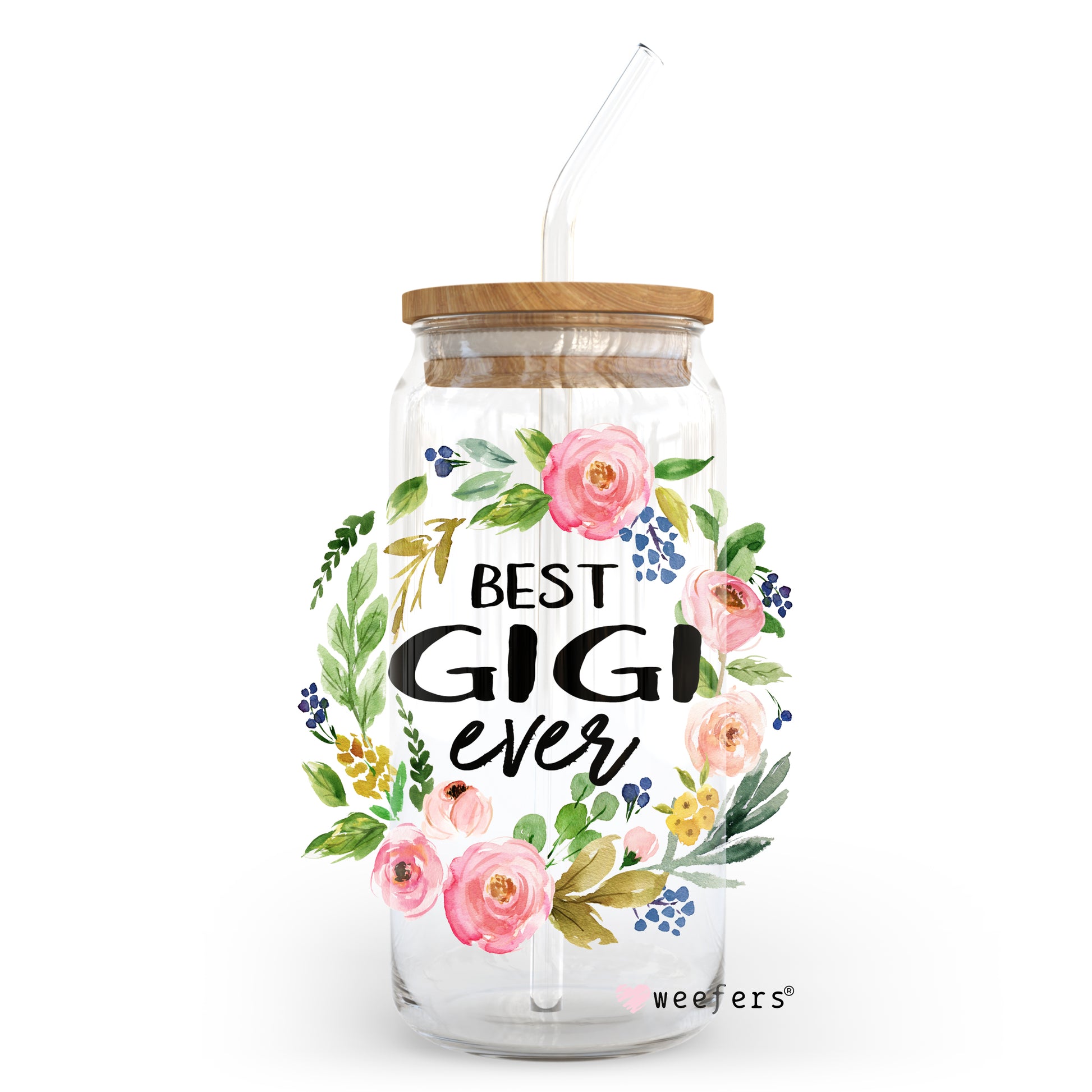 Best Gigi Ever Floral Wreath 20oz Libbey Glass Can, 34oz Hip Sip, 40oz Tumbler UV DTF or Sublimation Decal Transfer - Weefers