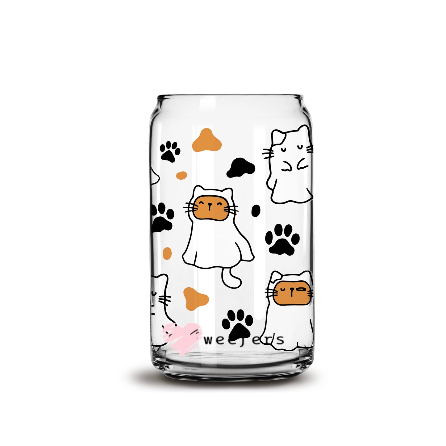 Halloween Cat Ghost 16oz Libbey Glass Can UV DTF or Sublimation Wrap - Decal - Weefers