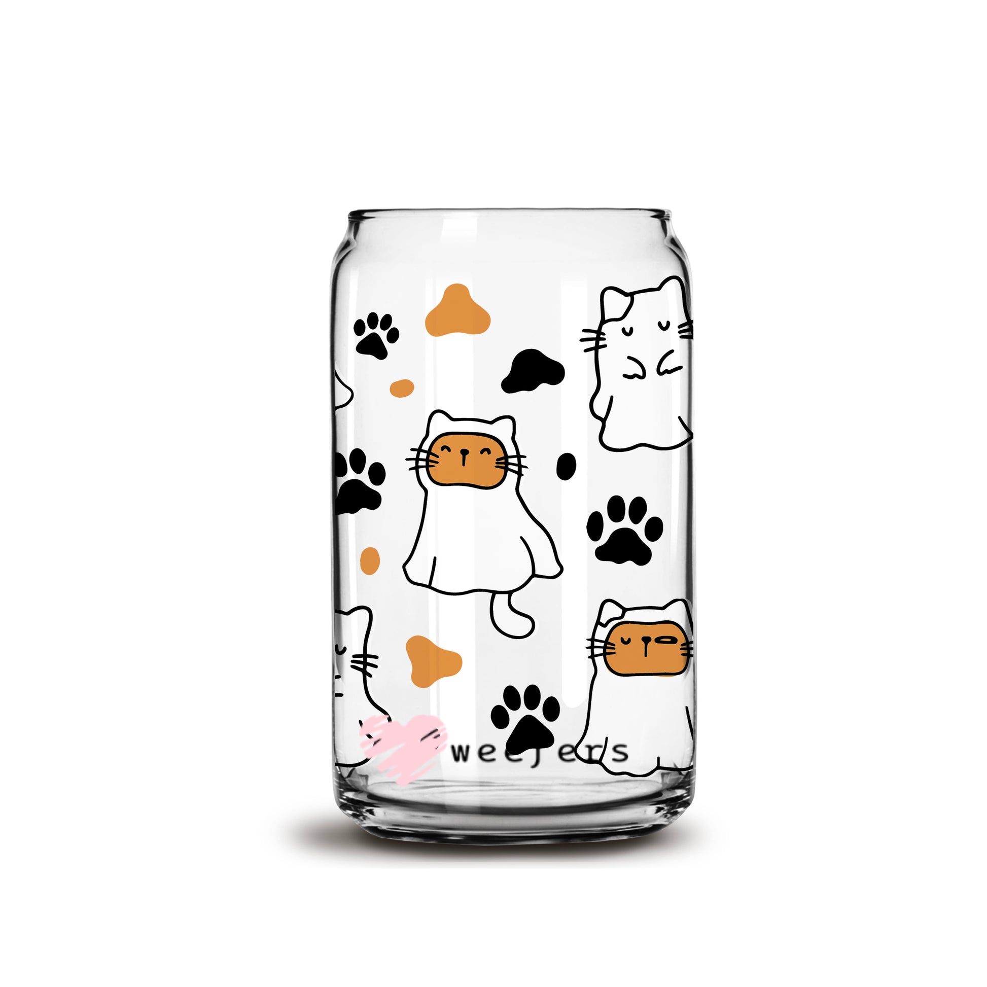 Halloween Cat Ghost 16oz Libbey Glass Can UV DTF or Sublimation Wrap - Decal - Weefers