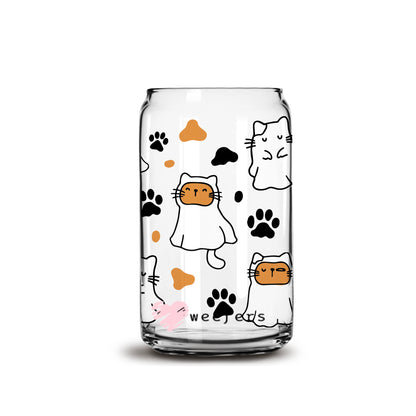 Halloween Cat Ghost 16oz Libbey Glass Can UV DTF or Sublimation Wrap - Decal - Weefers