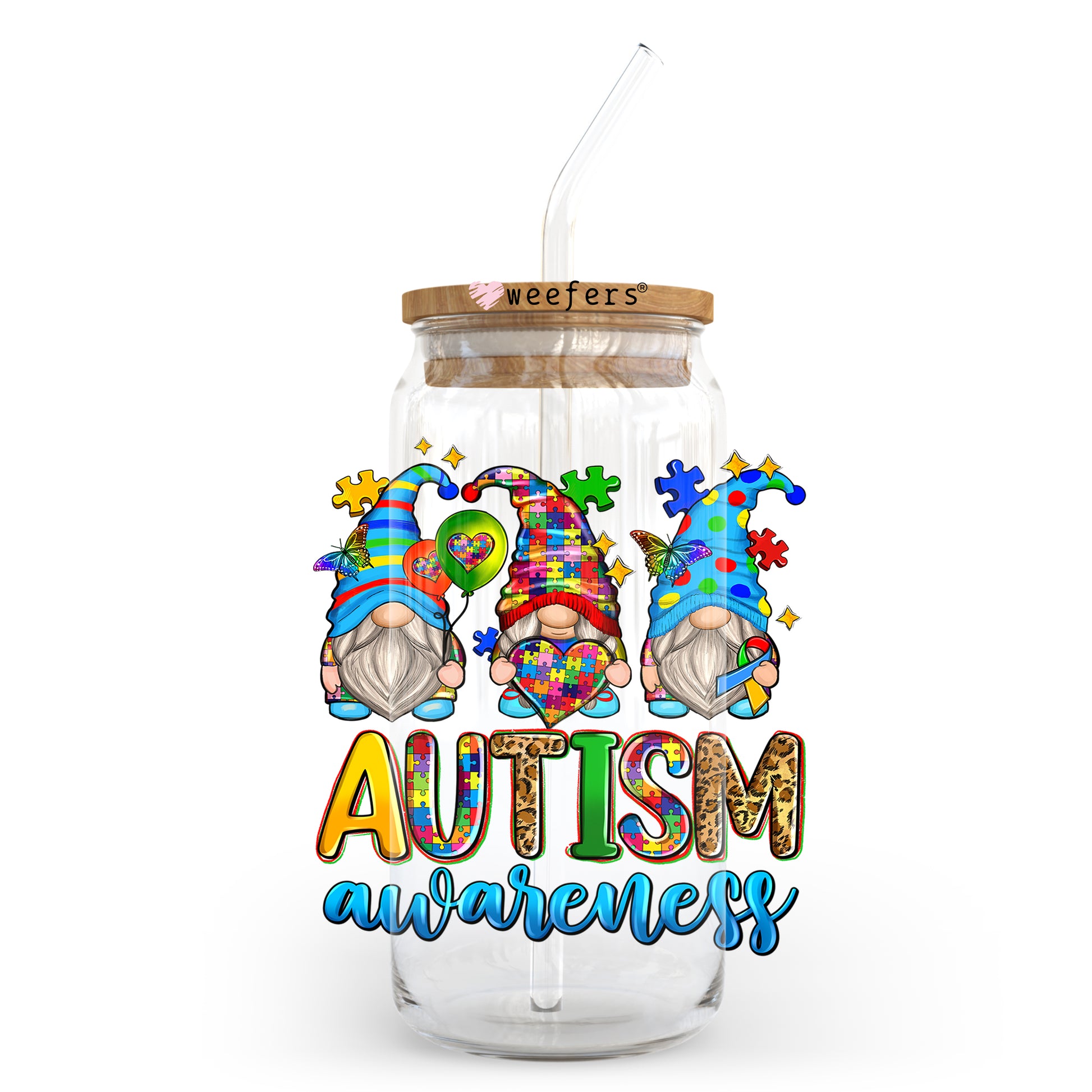 Gnomes Autism Awareness 20oz Libbey Glass Can UV DTF or Sublimation Wrap - Decal - Weefers