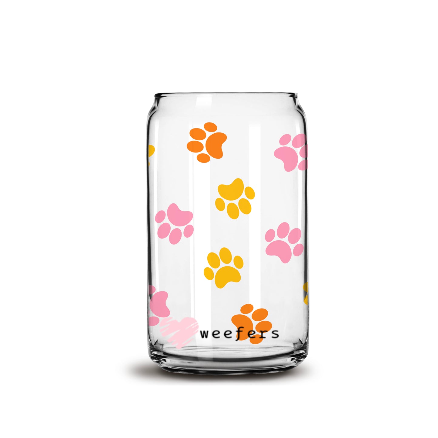 Pink Orange and Yellow Paw Prints 16oz Libbey Glass Can UV DTF or Sublimation Wrap - Decal - Weefers