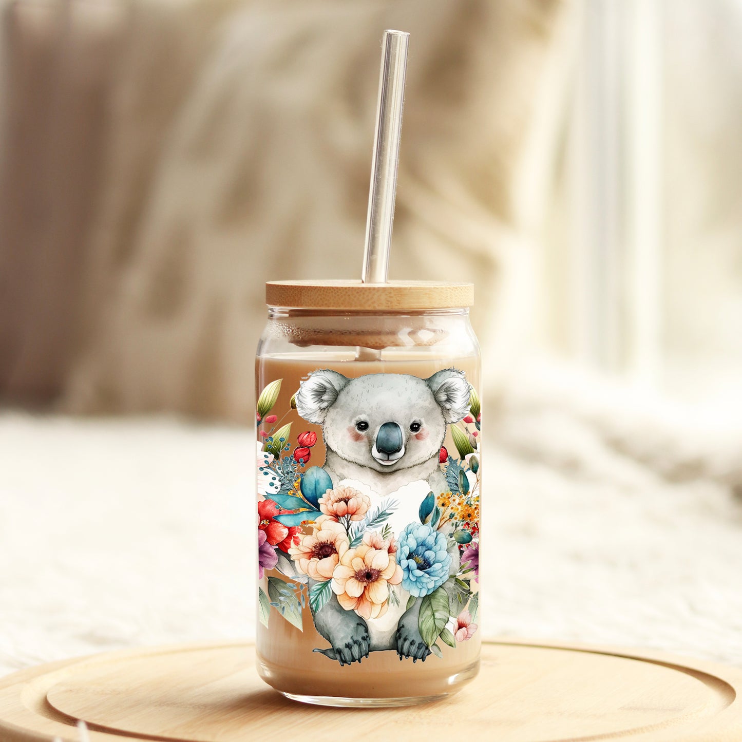 Koala Florals 16oz Libbey Glass Can UV DTF or Sublimation Cup Wrap - Decal Transfer - Weefers