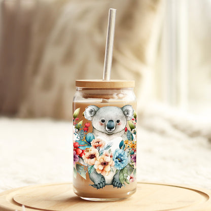 Koala Florals 16oz Libbey Glass Can UV DTF or Sublimation Cup Wrap - Decal Transfer - Weefers