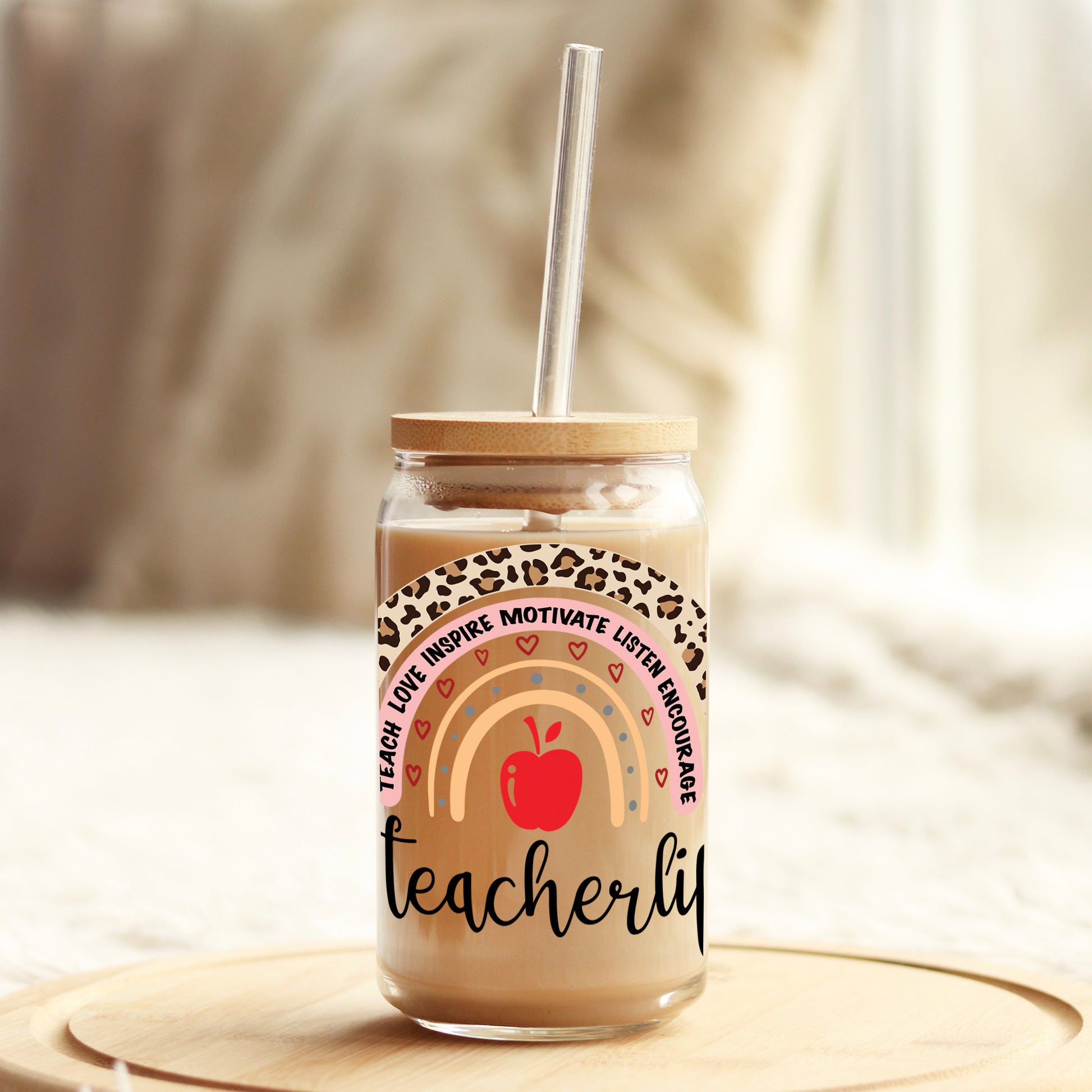 Teacherlife Rainbow 16oz Libbey Glass Can UV DTF or Sublimation Cup Wrap - Decal Transfer - Weefers